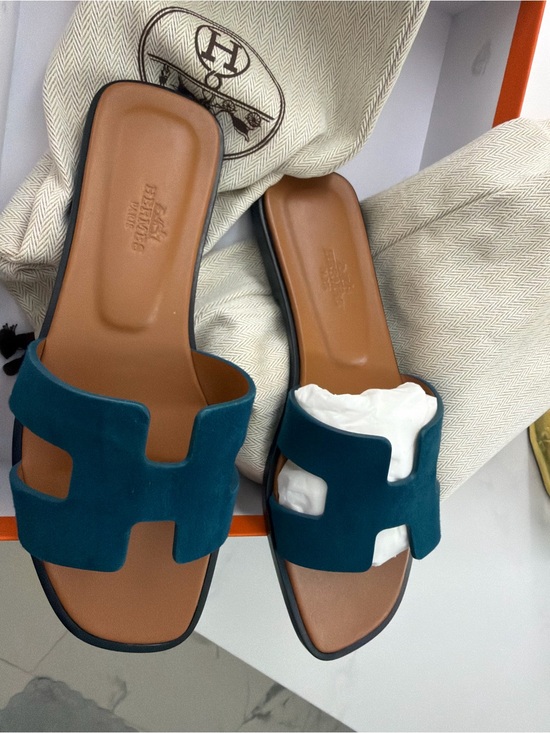 Hermes Shoes - Hermes Women’s Oran Suede Slide Sandals in Vert Mousse 36.5
